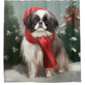 Japanse Chin Hond in Sneeuw Kerstmis Douchegordijn (Voorkant)