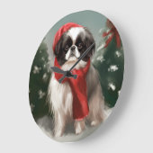 Japanse Chin Hond in Sneeuw Kerstmis Grote Klok (Hoek)