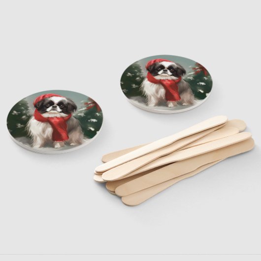 Japanse Chin Hond in Sneeuw Kerstmis Handwaaier (Niet-gemonteerd)