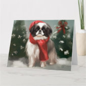 Japanse Chin Hond in Sneeuw Kerstmis Kaart (Voorkant)