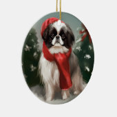 Japanse Chin Hond in Sneeuw Kerstmis Keramisch Ornament (Rechts)