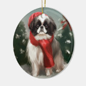 Japanse Chin Hond in Sneeuw Kerstmis Keramisch Ornament (Links)