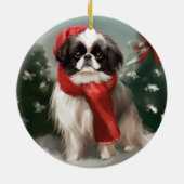 Japanse Chin Hond in Sneeuw Kerstmis Keramisch Ornament (Achterkant)