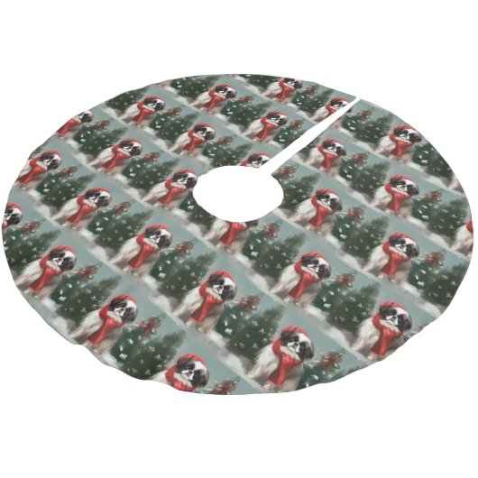 Japanse Chin Hond in Sneeuw Kerstmis Kerstboom Rok (Gekanteld)