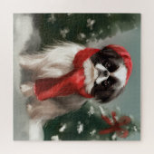 Japanse Chin Hond in Sneeuw Kerstmis Legpuzzel (Horizontaal)