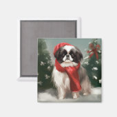 Japanse Chin Hond in Sneeuw Kerstmis Magneet (Voorkant / Achterkant)