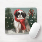 Japanse Chin Hond in Sneeuw Kerstmis Muismat (Met muis)