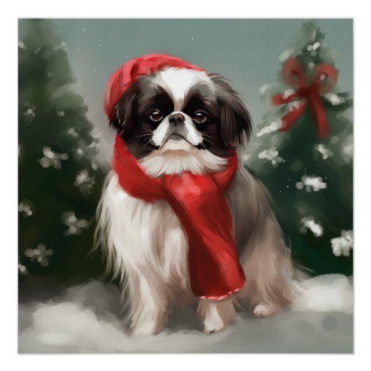 Japanse Chin Hond in Sneeuw Kerstmis Perfect Poster (Voorkant)