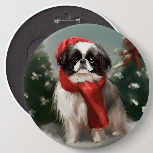 Japanse Chin Hond in Sneeuw Kerstmis Ronde Button 6,0 Cm (Voorkant /achterkant)