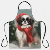 Japanse Chin Hond in Sneeuw Kerstmis Schort (Voorkant)