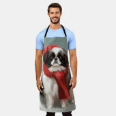 Japanse Chin Hond in Sneeuw Kerstmis Schort (Gedragen)