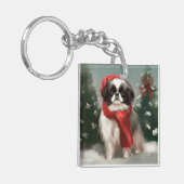 Japanse Chin Hond in Sneeuw Kerstmis Sleutelhanger (Voorkant Links)