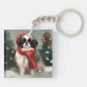 Japanse Chin Hond in Sneeuw Kerstmis Sleutelhanger (Achterkant)