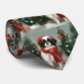 Japanse Chin Hond in Sneeuw Kerstmis Stropdas (Opgerold)