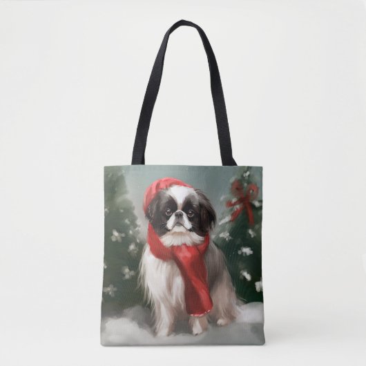 Japanse Chin Hond in Sneeuw Kerstmis Tote Bag (Voorkant)