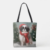 Japanse Chin Hond in Sneeuw Kerstmis Tote Bag (Achterkant)