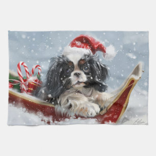 Japanse Chin-hond kerstfeest Theedoek