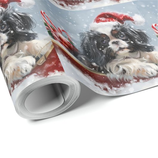 Japanse Chin Hond Kerstmis Feest Cadeaupapier (Rol Hoek)