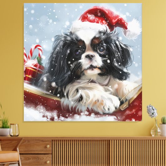 Japanse Chin Hond Kerstmis Feest Canvas Afdruk (Insitu (Woonkamer))