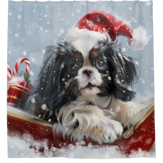 Japanse Chin Hond Kerstmis Feest Douchegordijn (Voorkant)