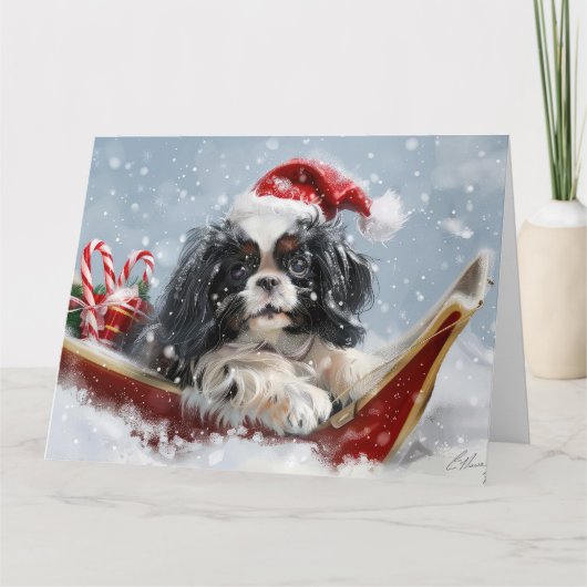 Japanse Chin Hond Kerstmis Feest Kaart (Voorkant)