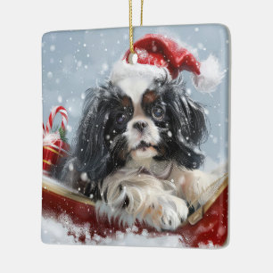 Japanse Chin Hond Kerstmis Feest Keramisch Ornament