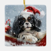 Japanse Chin Hond Kerstmis Feest Keramisch Ornament (Voorkant)