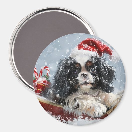 Japanse Chin Hond Kerstmis Feest Magneet (Voorkant / Achterkant)