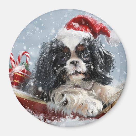 Japanse Chin Hond Kerstmis Feestelijk Magneet (Voorkant)