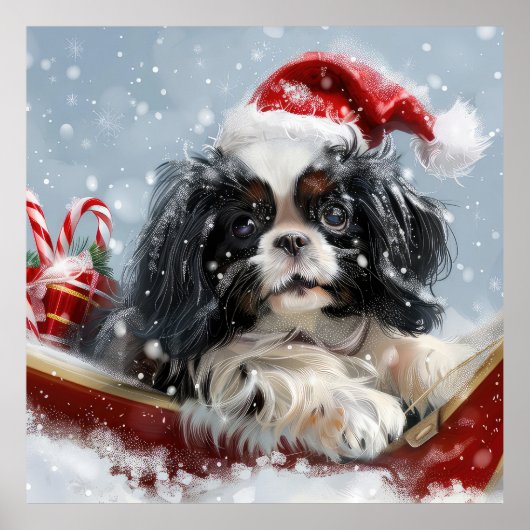 Japanse Chin Hond Kerstmis Festief Poster (Voorkant)