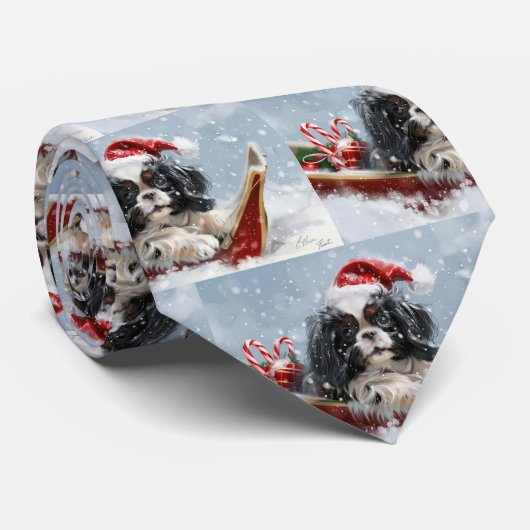 Japanse Chin-hond Kerstmis Festief Stropdas (Opgerold)