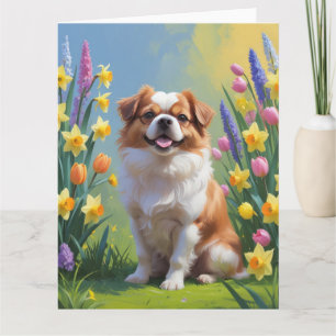 Japanse Chin Hond Lente Bloemen Schilderij Kaart