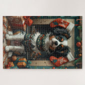 Japanse Chin Hond Met Kerstcadeaus Open Haard Legpuzzel (Horizontaal)