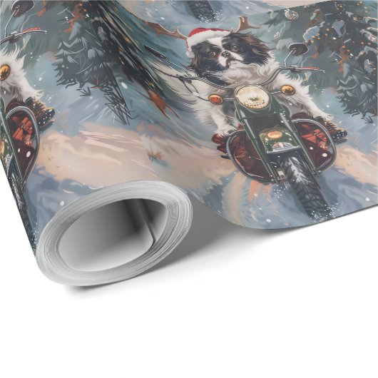 Japanse Chin Hond Rijden Motorfiets Kerstmis Cadeaupapier (Rol Hoek)
