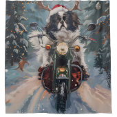 Japanse Chin Hond Rijden Motorfiets Kerstmis Douchegordijn (Voorkant)