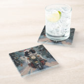 Japanse Chin Hond Rijden Motorfiets Kerstmis Glazen Onderzetter (Schuin)