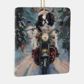 Japanse Chin Hond Rijden Motorfiets Kerstmis Keramisch Ornament (Rechts)