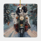 Japanse Chin Hond Rijden Motorfiets Kerstmis Keramisch Ornament (Achterkant)