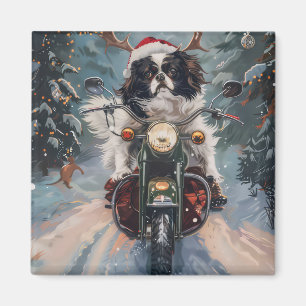 Japanse Chin Hond Rijden Motorfiets Kerstmis Magneet