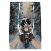 Japanse Chin Hond Rijden Motorfiets Kerstmis Medium Cadeauzakje (Achterkant)