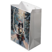 Japanse Chin Hond Rijden Motorfiets Kerstmis Medium Cadeauzakje (Achterkant Gekanteld)