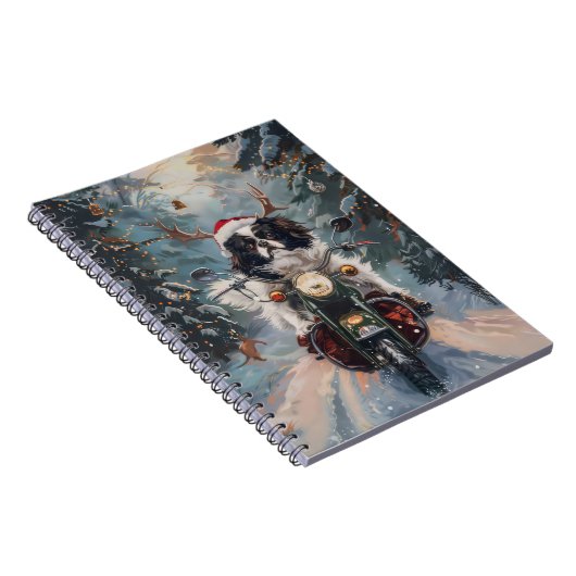 Japanse Chin Hond Rijden Motorfiets Kerstmis Notitieboek (Rechterzijde)