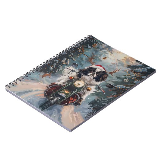 Japanse Chin Hond Rijden Motorfiets Kerstmis Notitieboek (Linkerzijde)