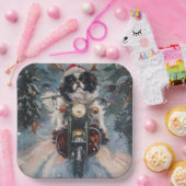Japanse Chin Hond Rijden Motorfiets Kerstmis Papieren Bordje (Feest)
