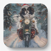 Japanse Chin Hond Rijden Motorfiets Kerstmis Papieren Bordje (Voorkant)