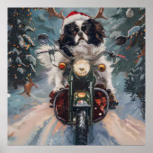 Japanse Chin Hond Rijden Motorfiets Kerstmis Poster (Voorkant)
