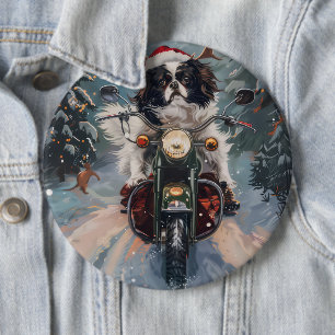 Japanse Chin Hond Rijden Motorfiets Kerstmis Ronde Button 6,0 Cm