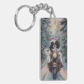 Japanse Chin Hond Rijden Motorfiets Kerstmis Sleutelhanger (Voorkant Links)