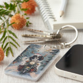 Japanse Chin Hond Rijden Motorfiets Kerstmis Sleutelhanger (Voorkant Rechts)