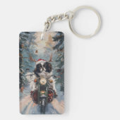 Japanse Chin Hond Rijden Motorfiets Kerstmis Sleutelhanger (achterkant)